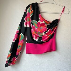 Dolan Long Sleeve One Shoulder Floral Blouse